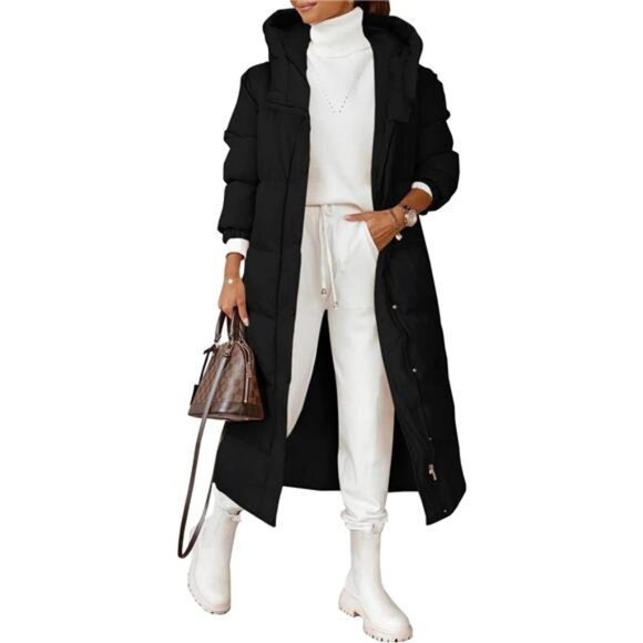 Jackets & Blazers - Women's Long Quilted Coat Winter Hooded Button Down Puffer Padded Jacket